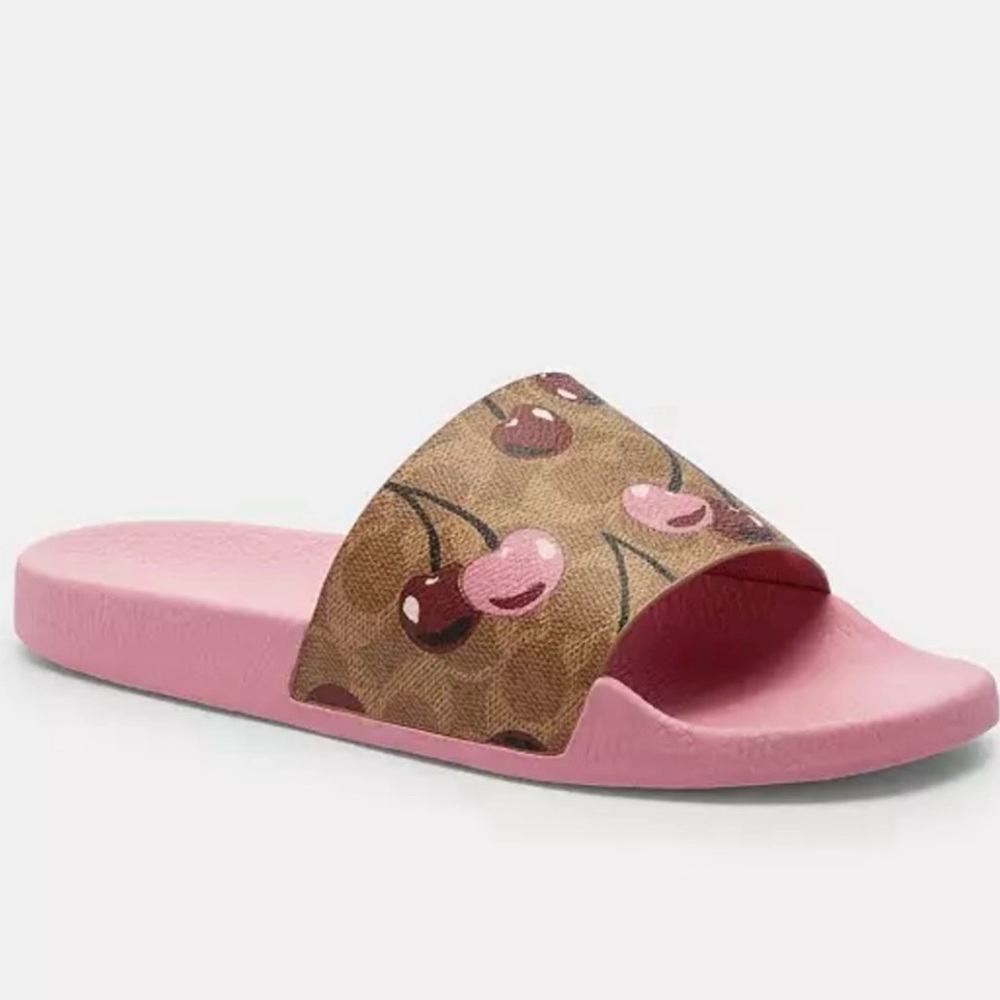 Pink Slide Sandals with Cherry Design